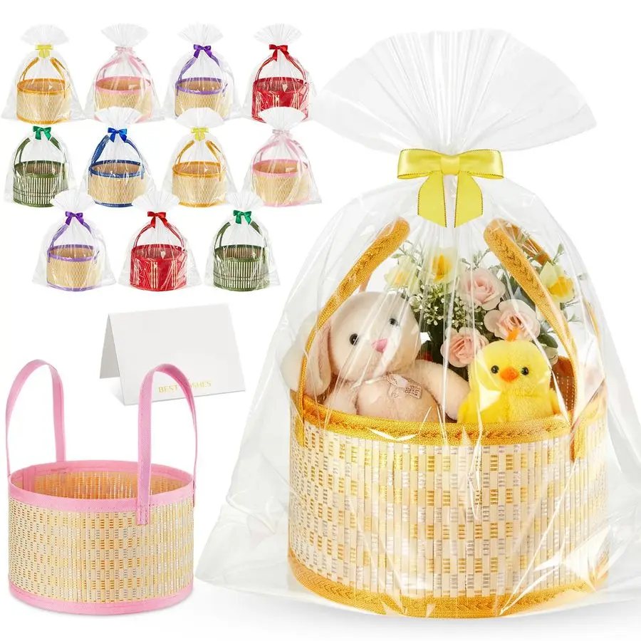 

Пустые корзины для подарков, пасхальные, для самостоятельного изготовления, оптом, большие плетеные бамбуковые корзины с ручкой, подарочные пакеты с красным бантом для наполнения, для свадьбы, дня рождения