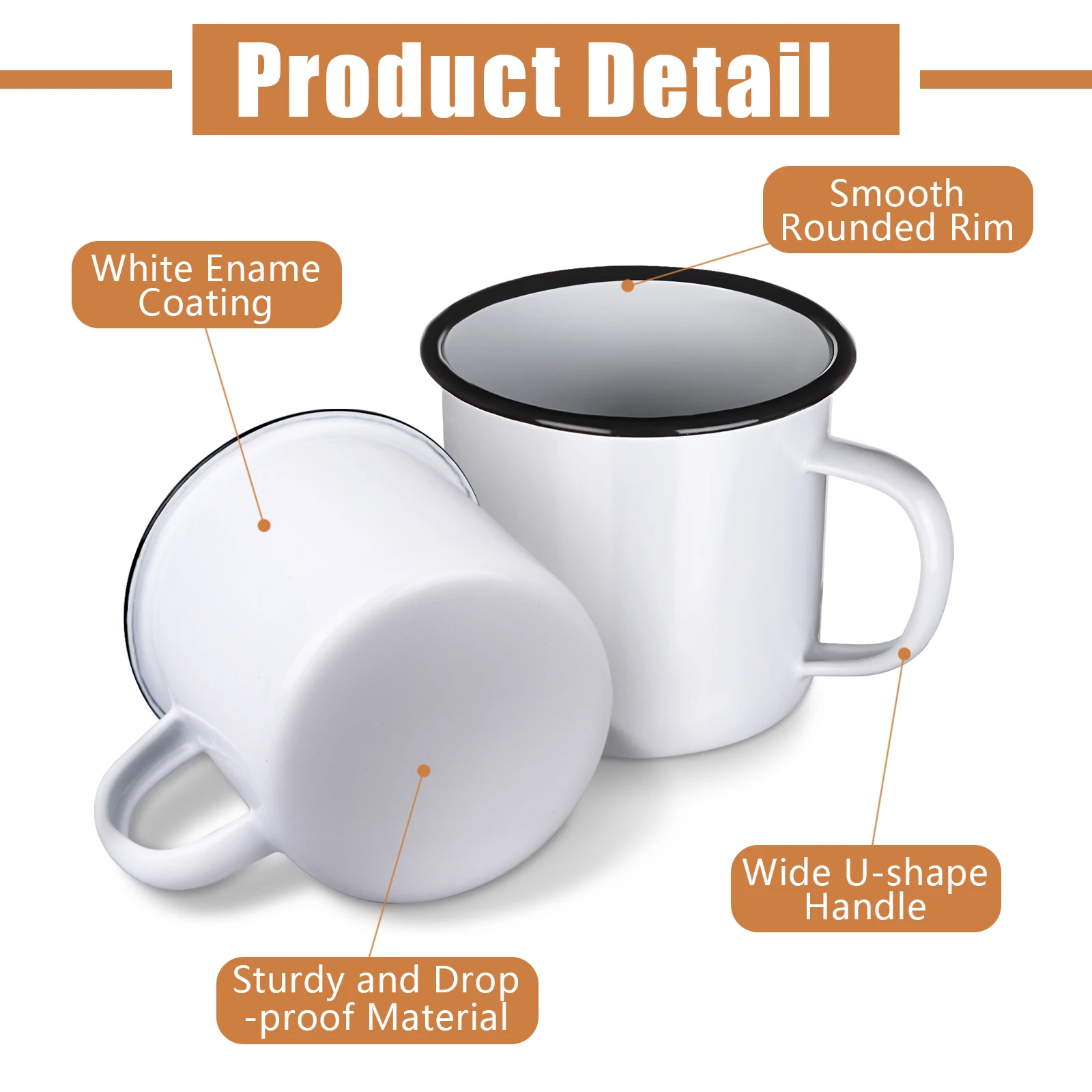 Homikit White Enamel Coffee Mug Set Of 4, Drinking Tea Cups Mugs Ideal For Home/Office/Camping/Gift, Portable & Reusable, Vintag