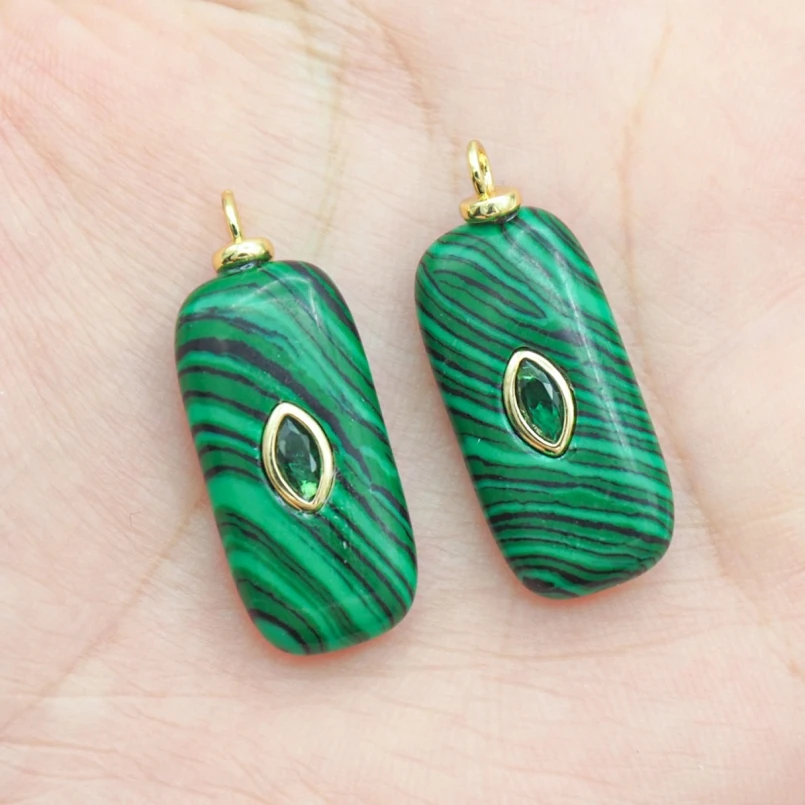 1Pcs Islam Copper Pendant Invisible Setting Oblong Evil Turkish Eye Religious Gold Color Cubic Zirconia Malachite Jewelry