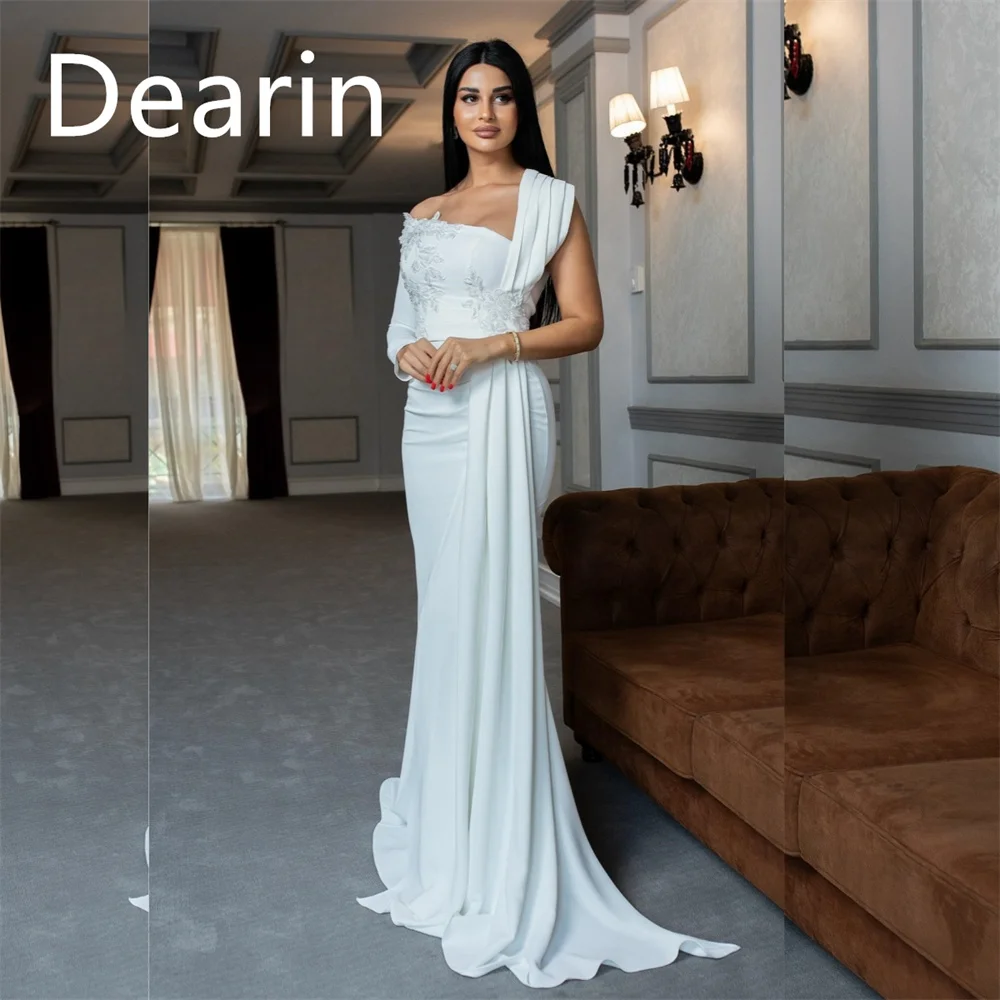 

Customized Saudi Arabia Dearin Asymmetrical Column Floor Length Skirts Draped Bespoke Occasion Dresses Evening Gown Formal Prom