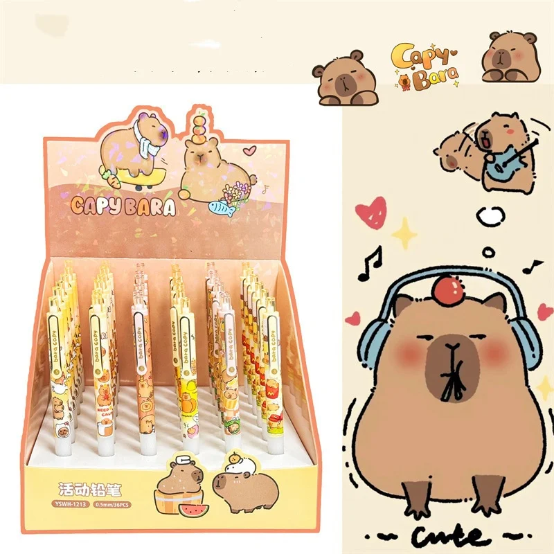 36 pcs/lot Kawaii Capybara Mechanical Pencil Cute 0.5mm Drawing Writing Automatic Pen School Office Supplies