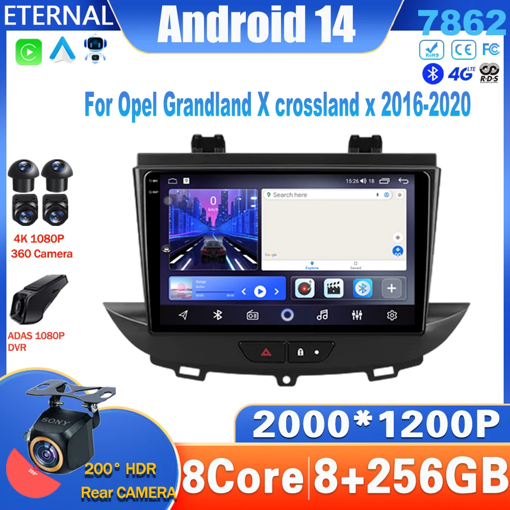 

Android 14 For Opel Grandland X crossland x 2016-2020 Carplay Multimedia Monitor Screen Stereo Radio Video Player Car Navigation