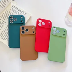 Green Plain Microfiber Lens Phone Case For iPhone17 16 15Pro 14 13 12Pro 11 XSMAX 78PLUS SE3 Full Cover Shell Body Protection