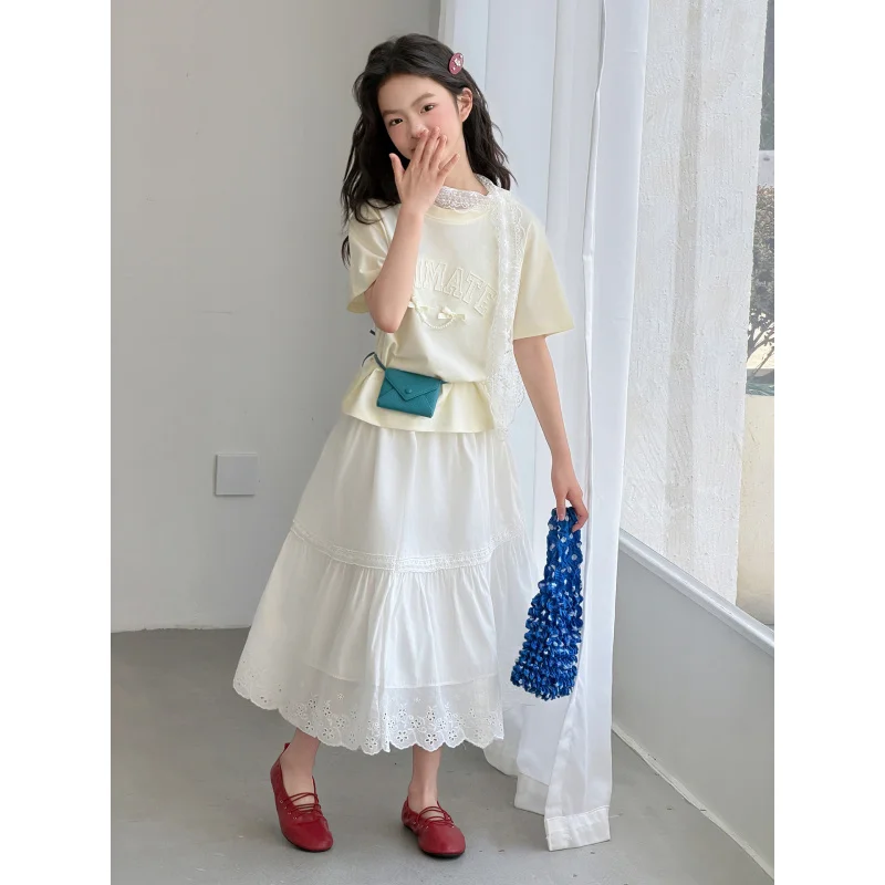 

Girls' Summer Outfit Set2026New stylish and fashionable children's summer short-sleeve shirttT-shirt and skirt two-piece set for