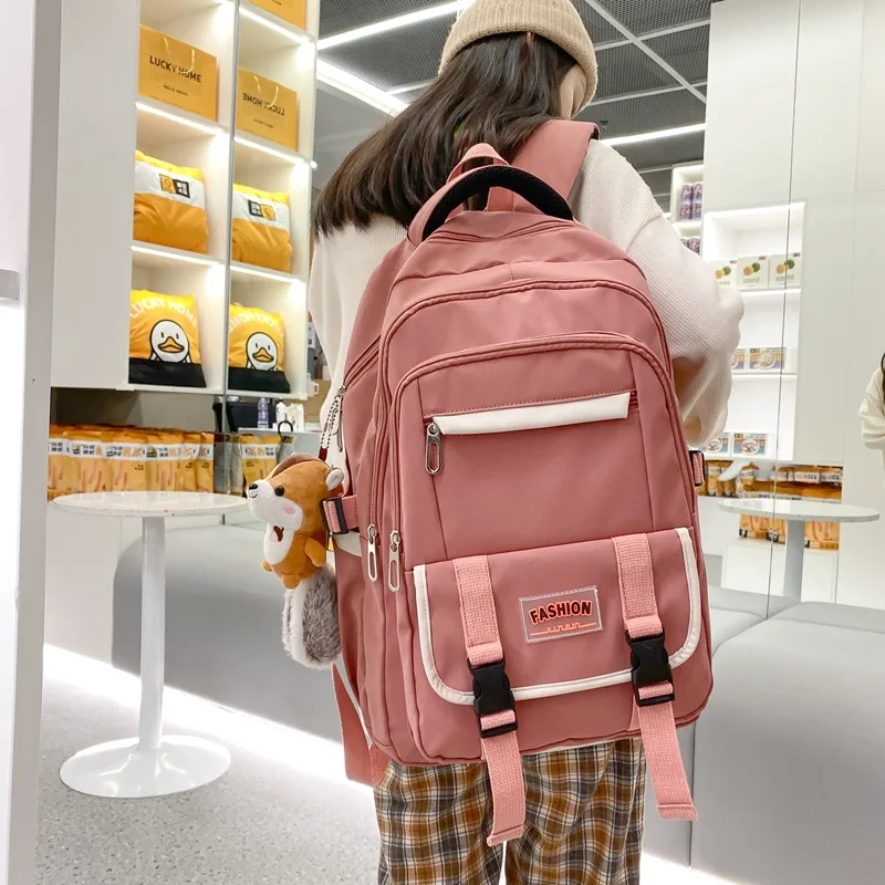 

2023 Unisex Fashion Canvas Backpack Student Korean Trend Solid Color Schoolbag Girl Simple Casual Large Capacity Travel Backpack