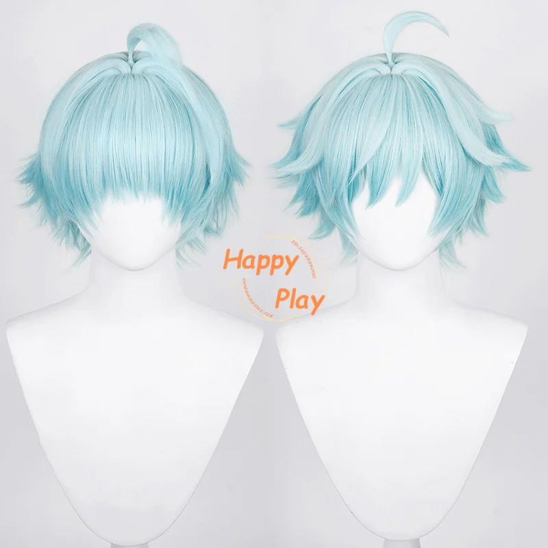 Chongyun Cosplay Wig 30cm Blue Unisex Short Wig Cosplay Anime Cosplay Wigs Heat Resistant Synthetic Hair Halloween Party Wigs