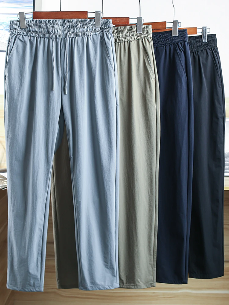 

Быстросохнущие дышащие мужские повседневные брюки на весну-лето: мягкие, удобные, с эластичным поясом, прямые, стрейчевые, длинные штаны