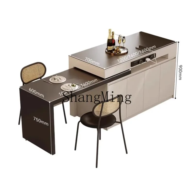 

ZHB island dining table integrated retractable household small apartment rotating rock slab dining table multi-functional G
