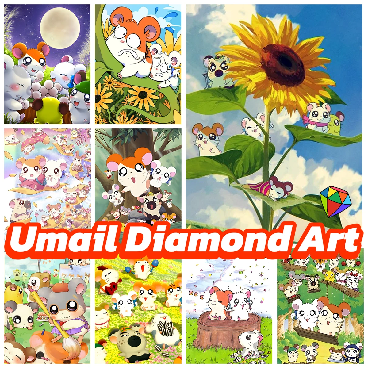 

H-Hamtaro Diamond Painting Kit Cute Hamster DIY Diamond Embroidery Cross Stitch Mosaic Cartoon Mural Home Decor Children's hand