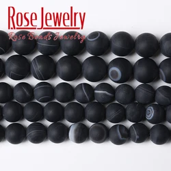 Natural matte Black Stripes Agates Stone Beads natural black agates loose spacer beads for Jewelry Making DIY Bracelet 4-12 mm