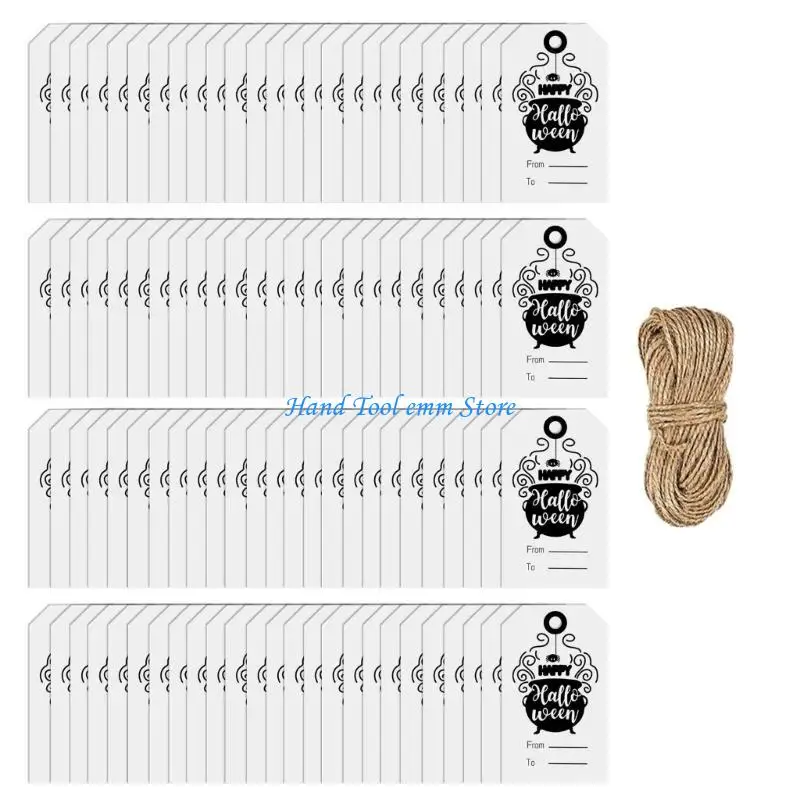H37F 100PCS Halloween Hanging Labels with 65.61ft String for Halloween Present Case
