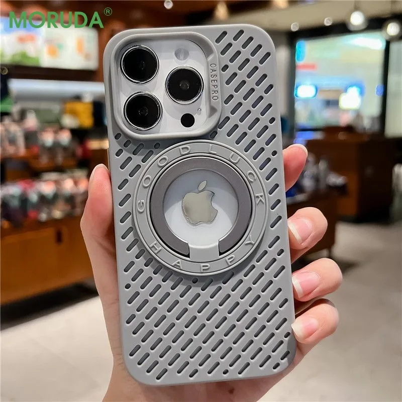 16 Pro Max Holle Logo Gat Warmteafvoer Magnetische Case voor iPhone 14 15 16 Plus 11 12 13 Pro Max Magsafe Beugel Soft Cover