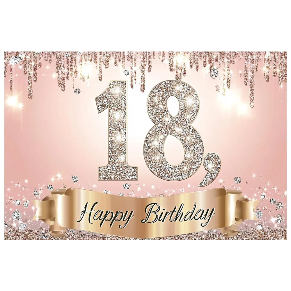 Party Banner Gold - スイートゴールド 18歳の誕生日背景 女の子 男の子 18歳の誕生日パーティー背景装飾小道具 バナー
