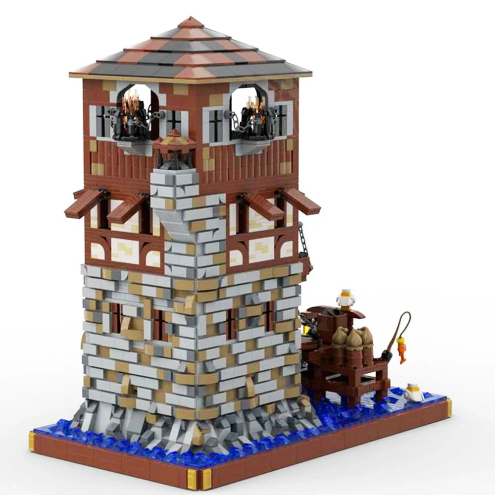 Gobricks moc retro medieval farol vista de rua arquitetura bloco de construção conjunto antigo egito porto torre educação tijolo brinquedos