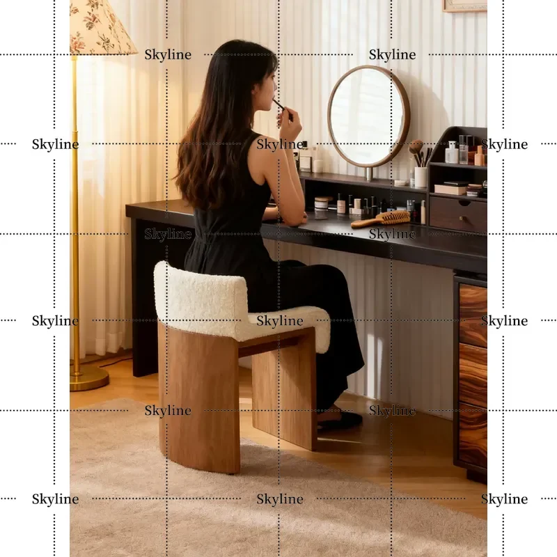for Mairhk Solid Wood Makeup Stool with Fabric Backrest Simple Low Dressing Chair for Bedroom Household Furniture