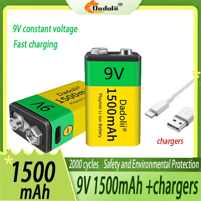 2024 9V 1500mAh li-ion Rechargeable battery Micro USB Batteries 9 v lithium for Multimeter Microphone Toy Remote Control KTV use