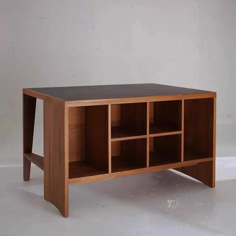 

Solid wood desk is simple and modern, high-end home desk and bookcase integrated