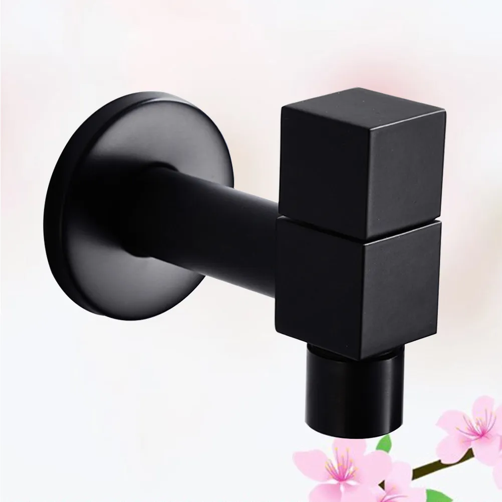 Square Faucet Copper Cold Water Kitchen Bathroom Sink Accessories Black Durable Home Use Elegant Design Professional