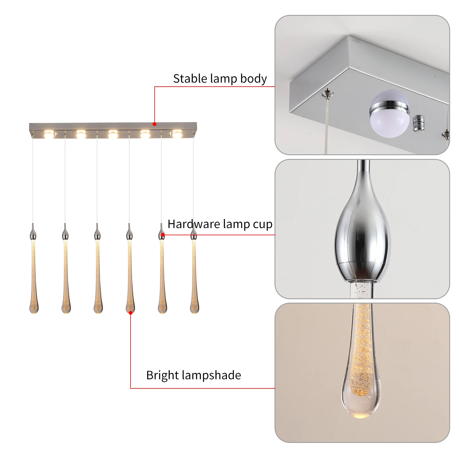 Imagem -05 - Luzes Pingente de Cristal Pode Ser Escurecido Moderno Led Luz Pingente com Bolha de Vidro Lágrima 6-luz Cromo Terminado Led Integrado