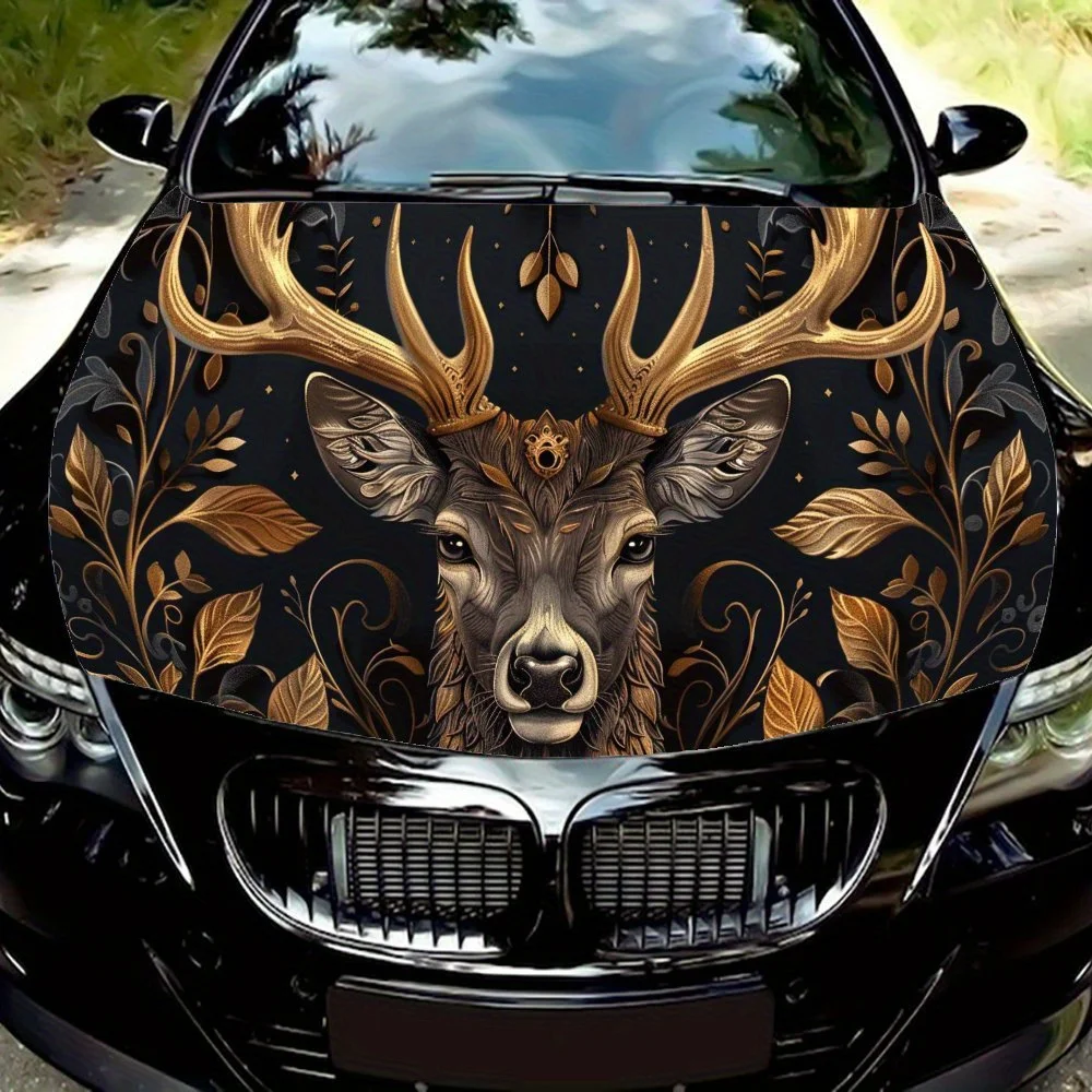 

Golden - Leaf Spirit Deer car hood stickers, waterproof self-adhesive, scratch resistant, easy to stick, durable car PVC sticker