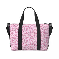 Sac fourre-tout de plage Barbie rose personnalisé pour femmes, grands compartiments, sacs de voyage de plage de gym