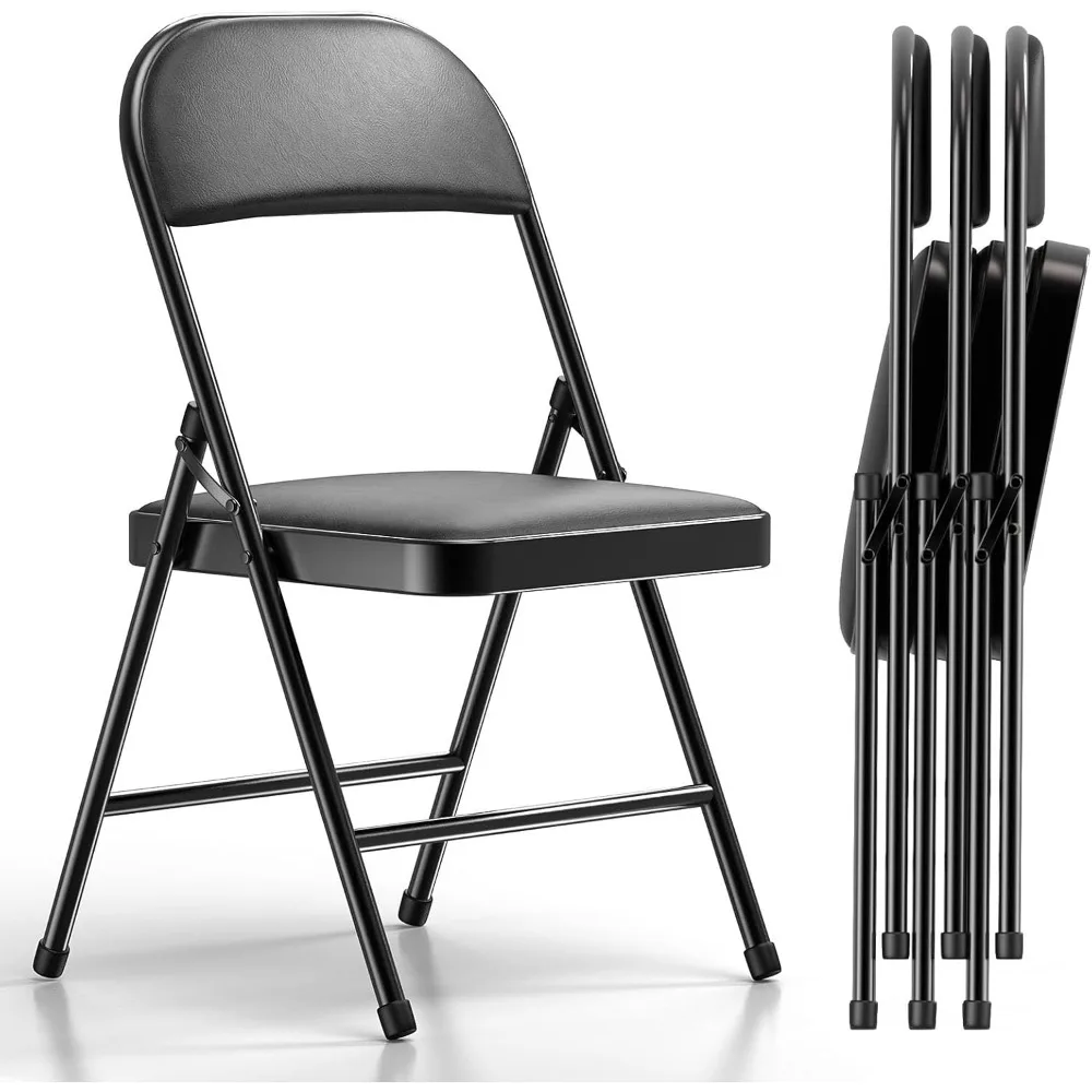 

4 Pack Folding Chairs with Padded Cushion and Back, Khaki Metal Chairs with Comfortable Cushion and Durable Steel Frame