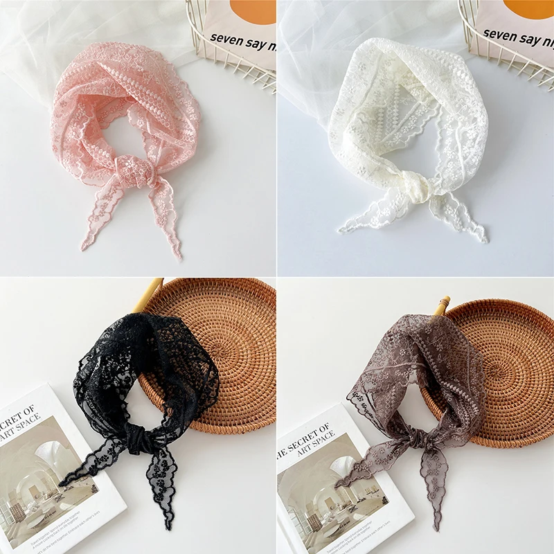 Triangle Lace Face Hair Head Wrap Scarf Women Accessories Neck Decoration Neckwear Handkerchief Headband Shawl Scarves White INS