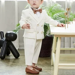 Elegant Kids Clothes Boys Fashion Double Breasted 2 Piece Set Formal Casual Wedding Tuxedo Chic Solid Suit for Boy Slim Fit