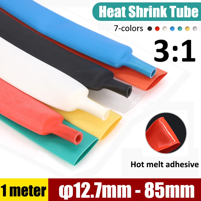 1M Dia 12.7/15.4/19.1/25.4/30/39/50/65/85mm Heat Shrink Tube 3:1 Polyolefin Thermal Cable Sleeve Insulated Cable Wire Heatshrink