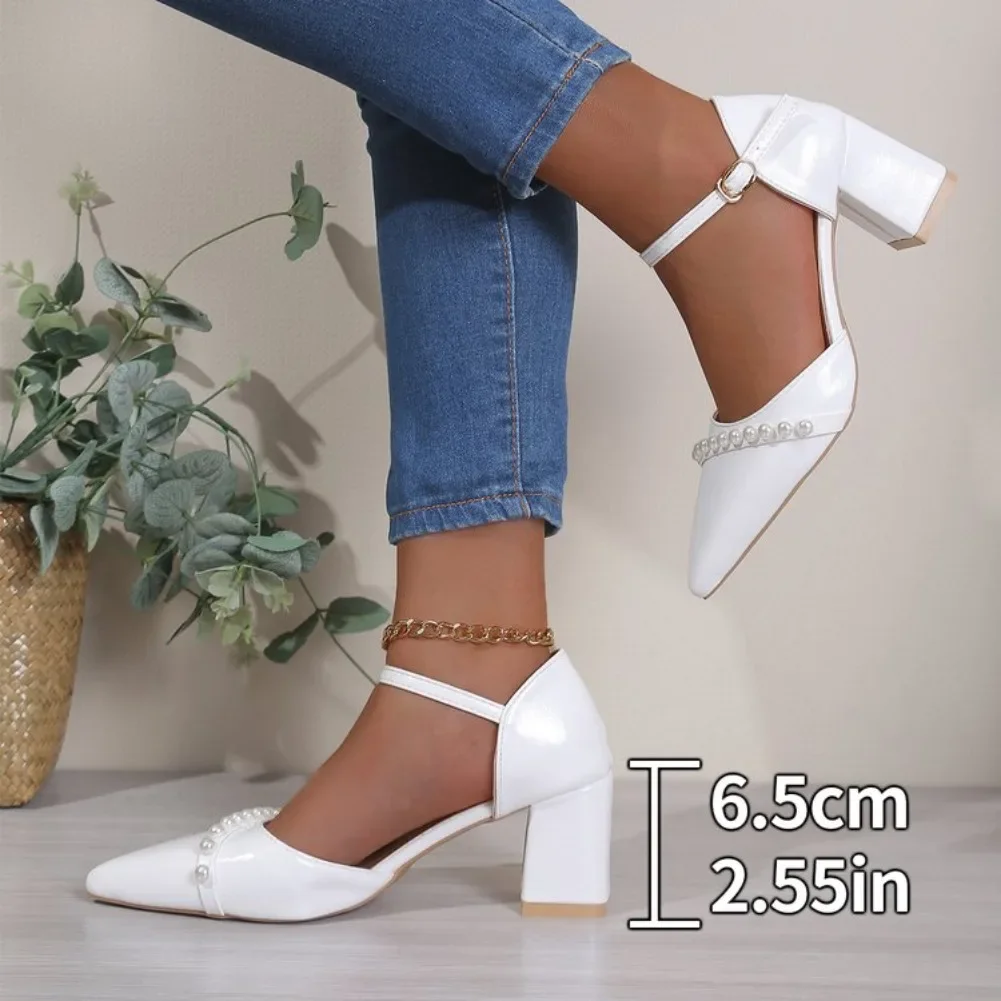 Women's Pointed Toe Block Heel Cutout Sandals, Summer Rhinestone One-Strap Mary Jane Pumps, Elegant Comfortable Commuter Heels