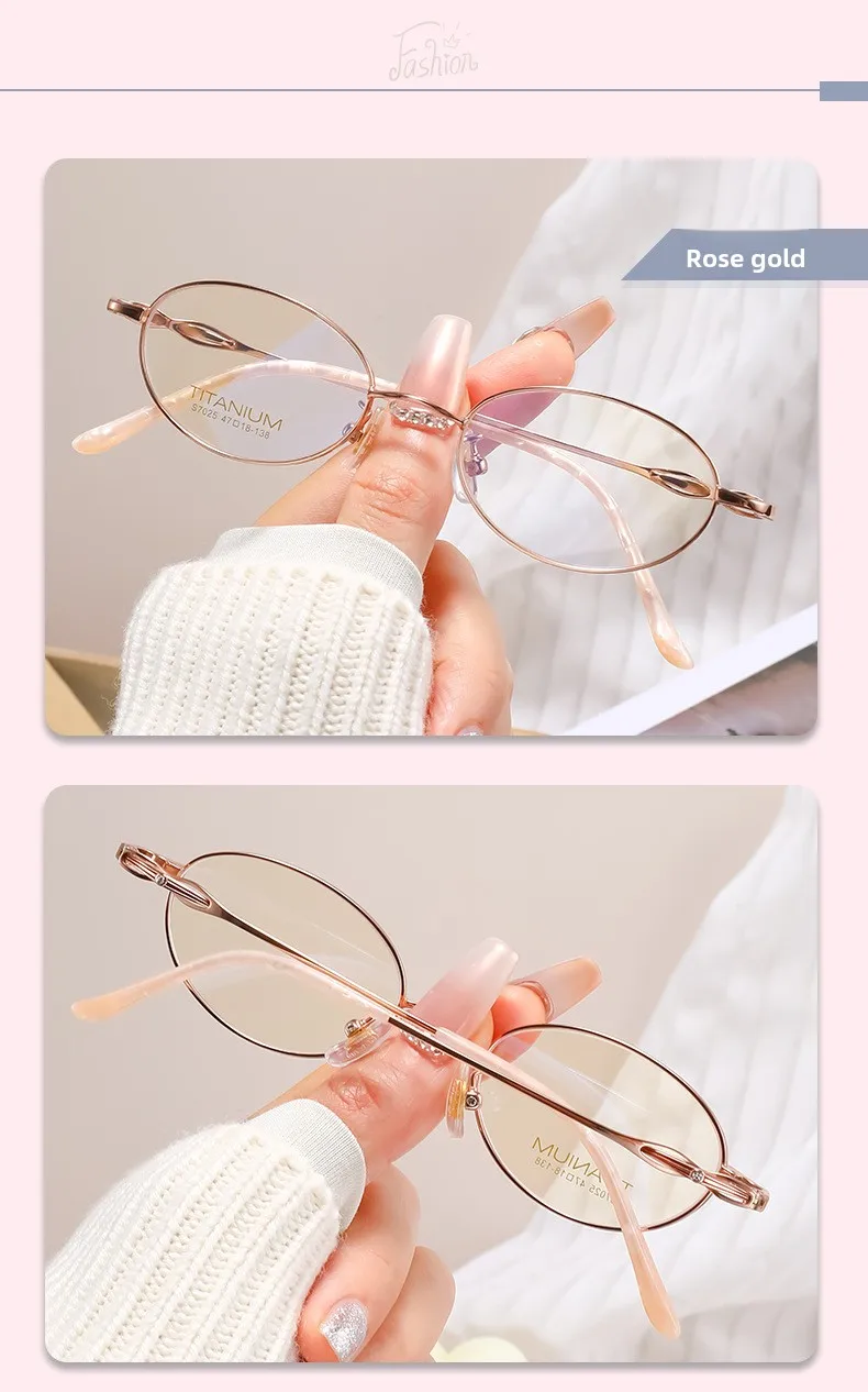 48-18 Retro Künstlerische Damen-Brille mit kleinem Rahmen, ultraleichtes reines Titan, Myopie, blaues Licht blockierende Lesebrille – Detail 9