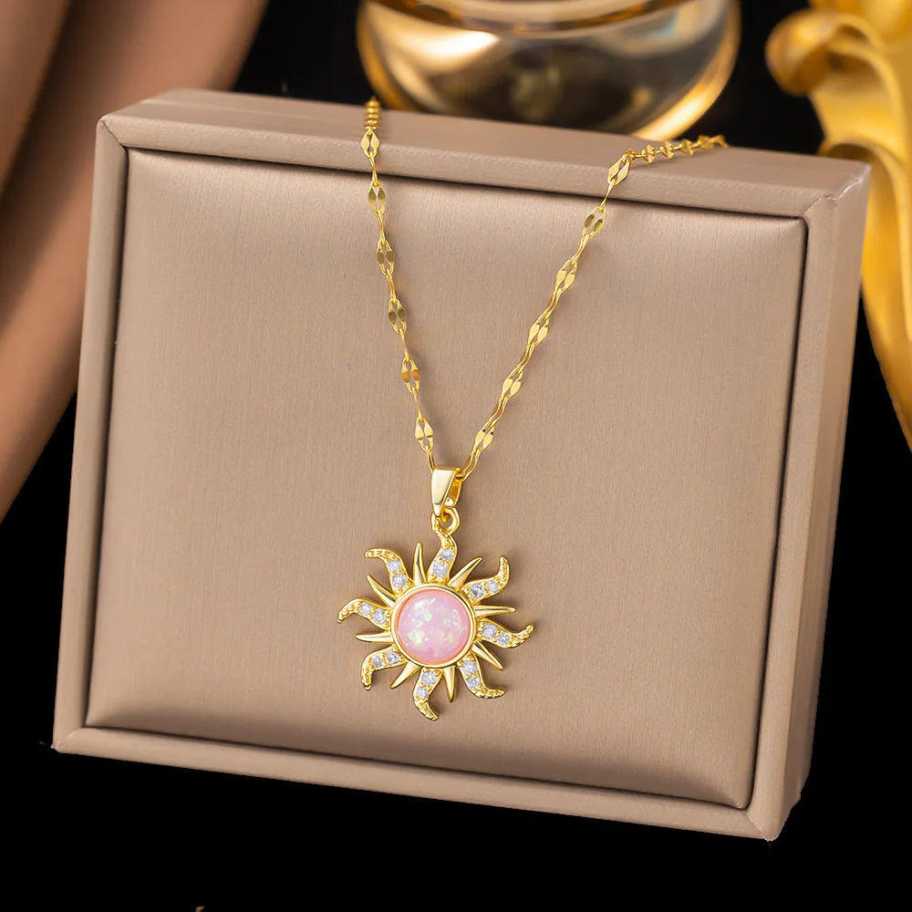 18K Gold Plated Titanium Steel Sunflower Necklace Women Micro Zircon Inlay Luxury Dainty Clavicle Chain Summer Fashion Jewelry