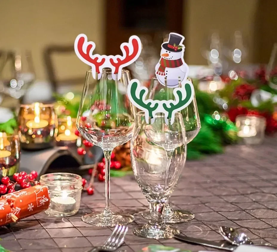 10 قطعة بطاقة كأس عيد الميلاد سانتا قبعة كأس للنبيذ ديكور الحلي نافيداد نويل السنة الجديدة هدية زينة عيد الميلاد