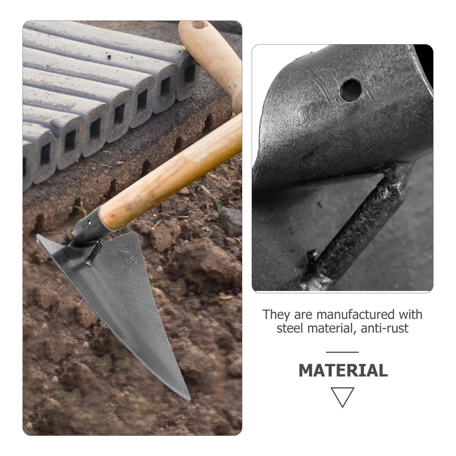 

1pc Garden Hoe Triangle Hoe Head Steel Anti-Rust Lightweight Labor-Saving Tool For Weeding Planting Farm Supply Silver Gray