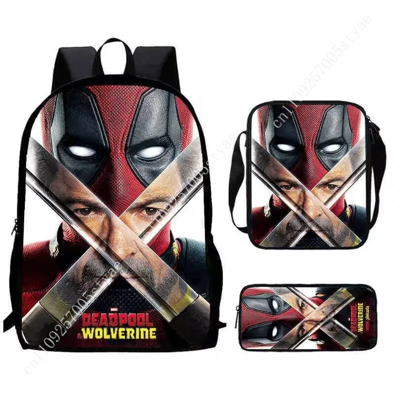

Marvel Deadpool character backpack with shoulder strap and pencil case backpack, lightweight travel bag three-piece set