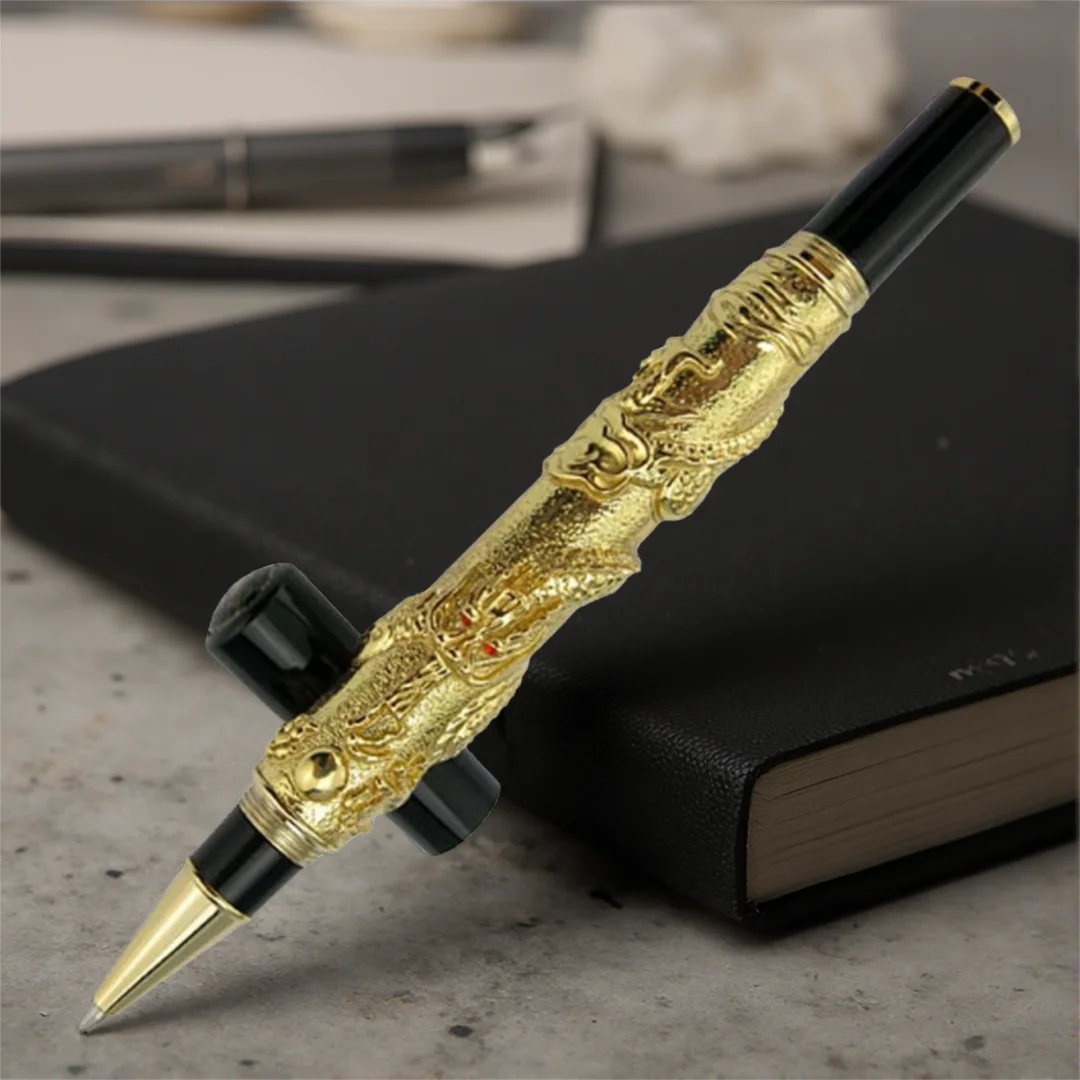 

Металлическая ручка-роллер Jinhao с золотым тиснением в виде восточного дракона, профессиональная канцелярская принадлежность для письма