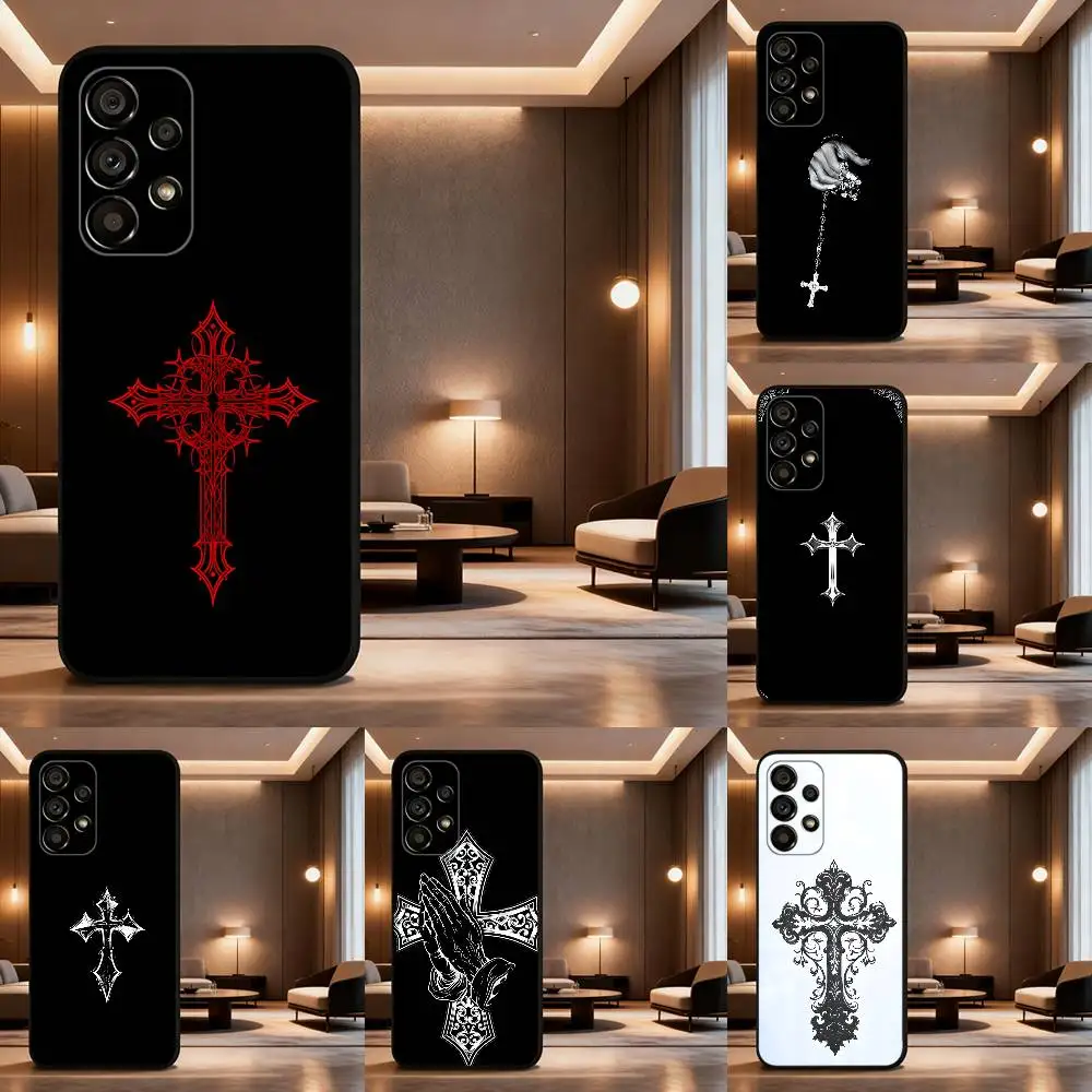G-고딕 십자가 기호 휴대폰 케이스 삼성 갤럭시 A32, A10, A71, A11, A12, A13, A31, 노트 10 등을 위한 부드러운 검정색 보호 케이스.
