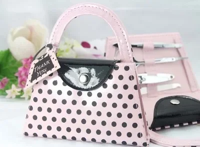 

Pink Polka Dot Purse Manicure Set favor bridal shower favors wedding favors and gifts for guest 10set=40pcs
