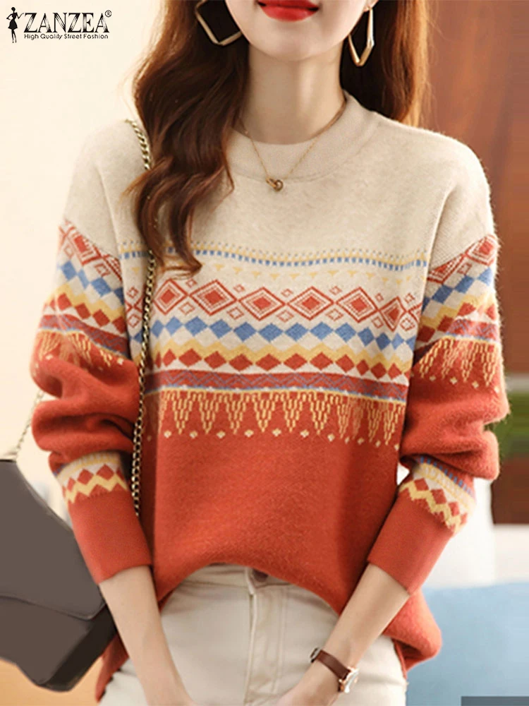 

Плюс размер 5XL ZANZEA, модные женские футболки с длинными рукавами, осень 2022, повседневные туники, футболки с цветочным принтом, ретро футболки с длинными рукавами, топ