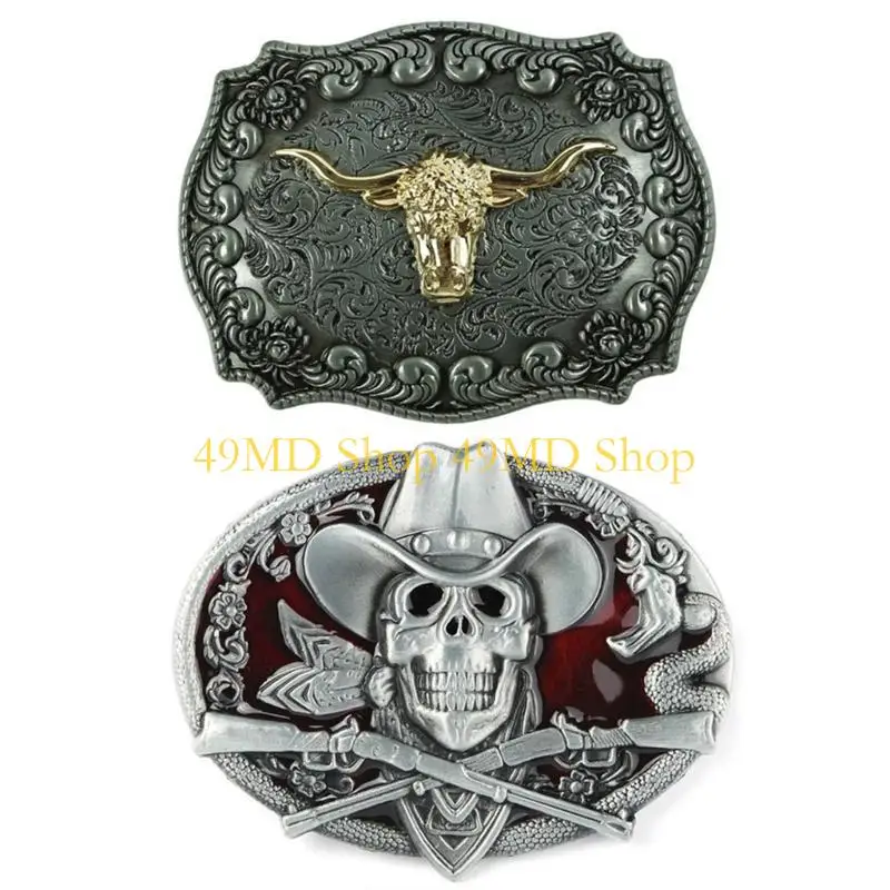 49MD 2pcs Fashionable Cow Head Belt Buckle Fashionable Go Shopping Unique