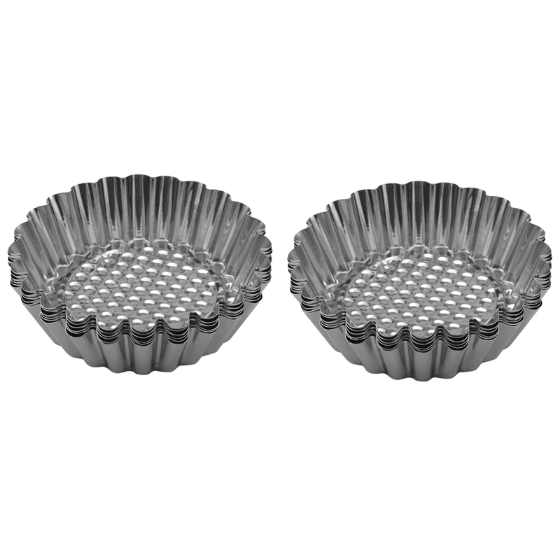 25Pcs Stainless Steel Egg Tart Mold Round Shape Fluted Design Cupcake Baking Molds Reusable Metal Muffin Baking Cups