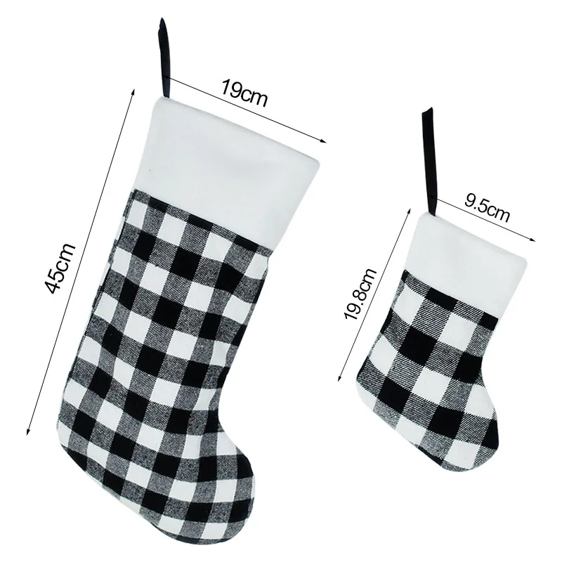 Christmas Socks Red And Black Linen Plaid Stocking Xmas Tree Ornaments Pendant Christmas New Year Decor Home Decoration Gift Bag