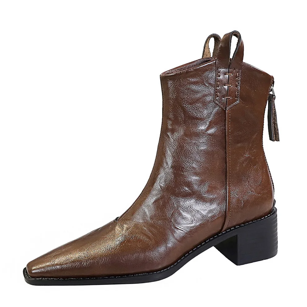 

2026 Autumn/Summer Women Western Boots Black Brown Pointed Toe Ladies Ankle Boots