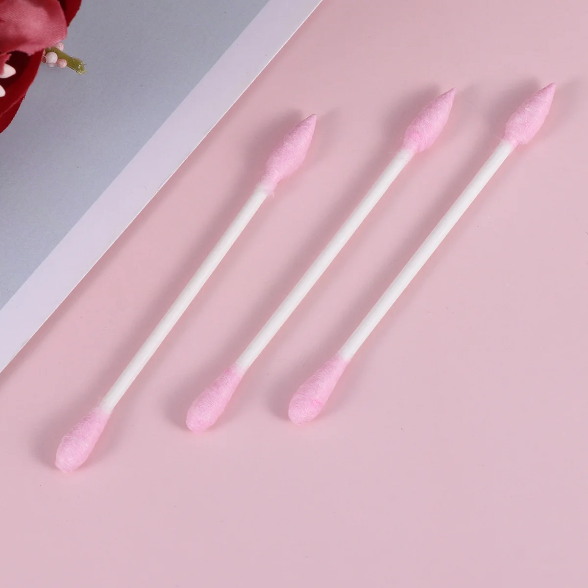 300 Pcs Travel Pink Earbuds Pointed Cotton Swabs for Nails Makeup Tool