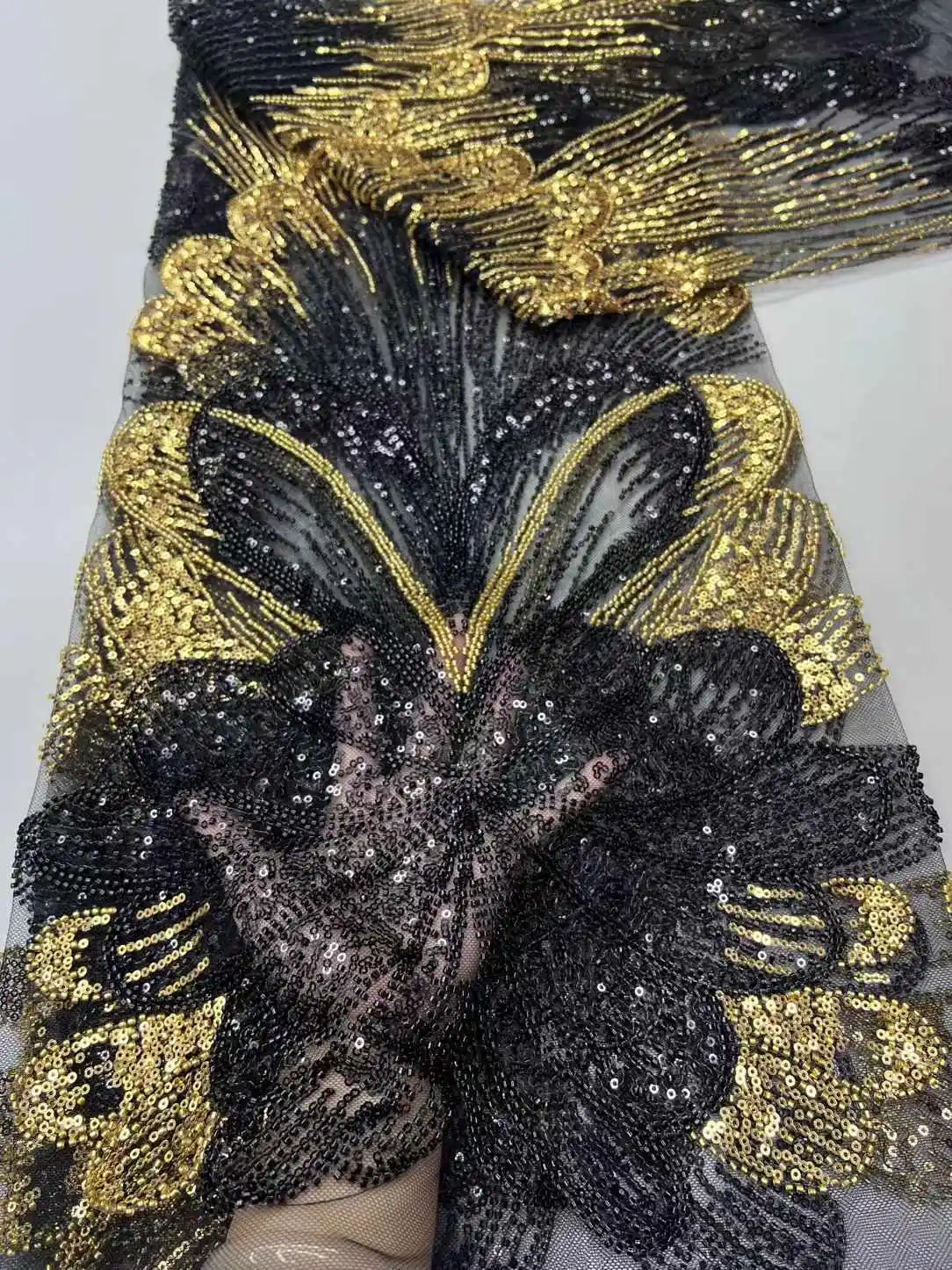 

2025 African Sequins Lace Fabric Beads High Quality French Nigerian Beads Tulle Lace Fabric For Women Sewing Dress Wedding Party