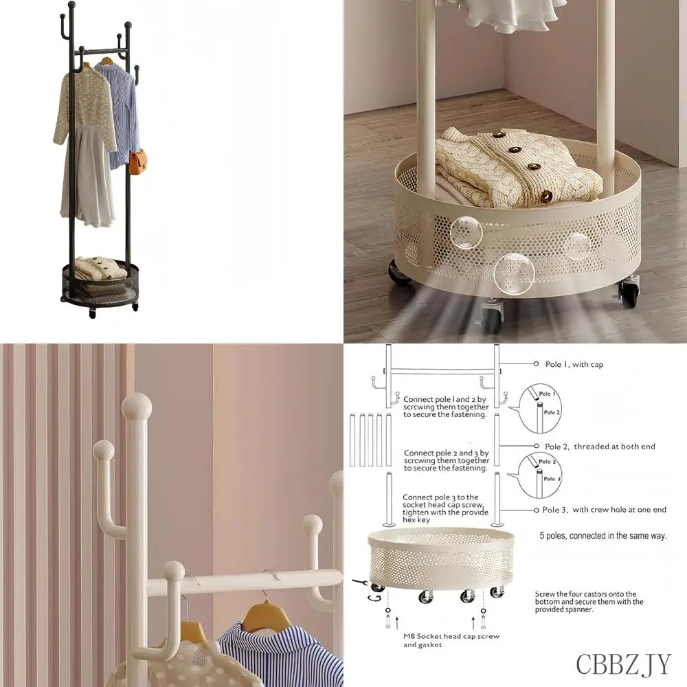 

Double-Sided Metal Coat Rack with Storage Basket, Powder Coated, Wheeled, 67x15.75x15.75, Black, for Entryway or Bedroom