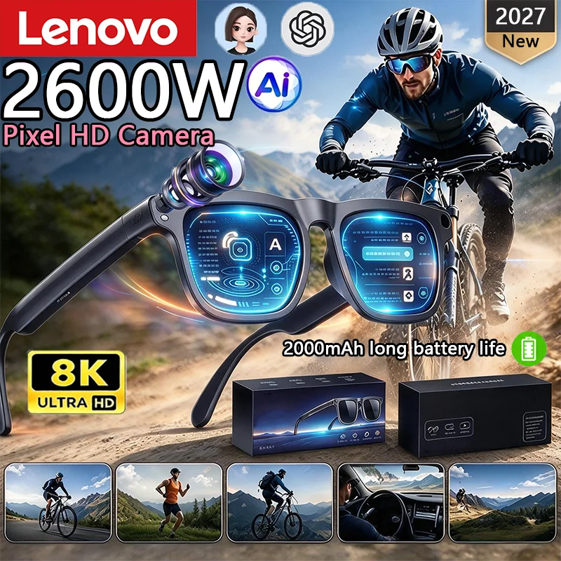 Lenovo Smart Glasses 8K 8MP HD Camera 150 Language Translation ChatGPT WIFI Video Recording Bluetooth CallAudio Glasses 2027New