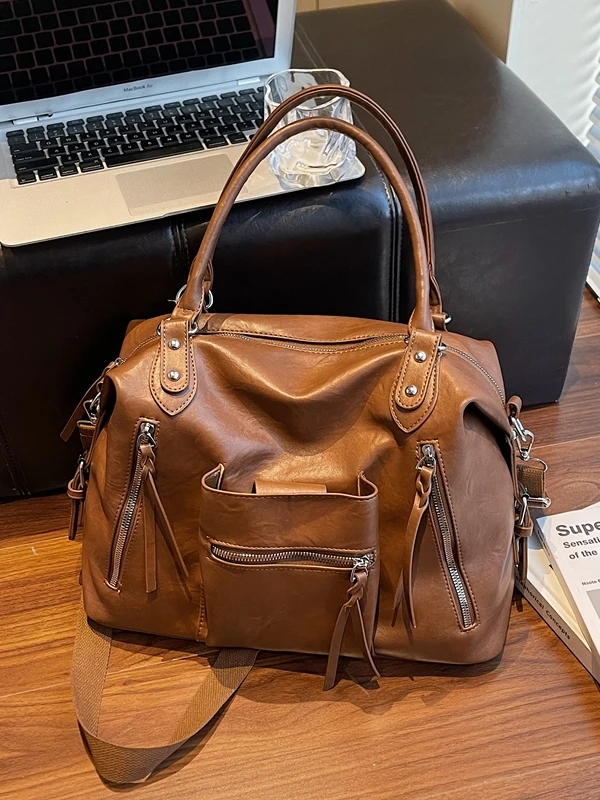 

Vintage Large Capaci Women's Travel Bag Handbag Commuter oulder Bag Tote Bag Storage Lage Bag Soft PU Leather