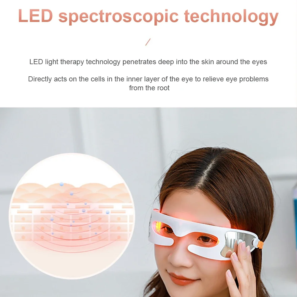 Smart eye massager with phototherapy, anti-aging vibration device for reducing wrinkles and dark circles, relieving eye fatigue.