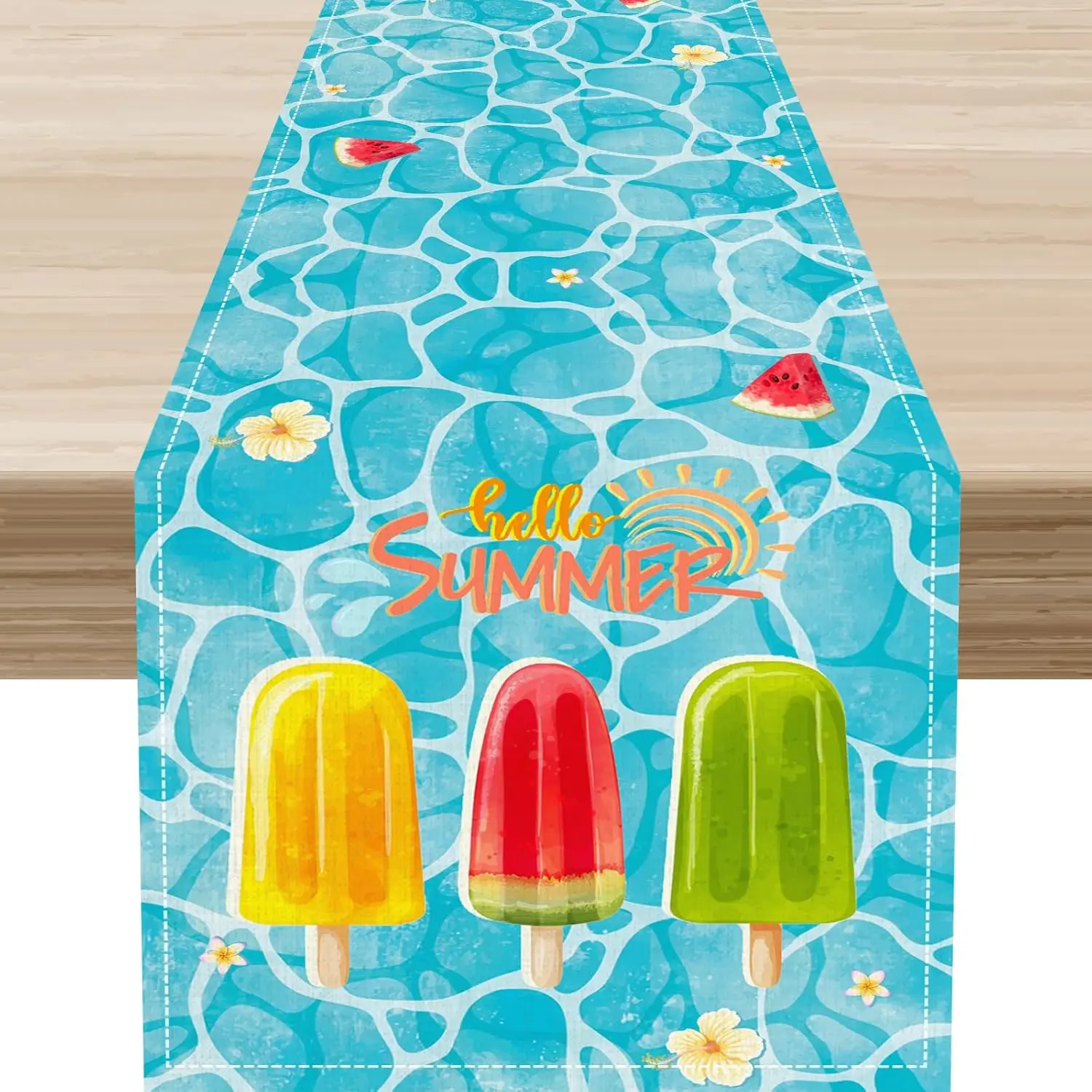 1 Piece of Summer Beach Popsicle Ice Cream Watermelon Flower Colorful Theme Table Runner, Suitable for Farmhouse, Indoor, Kitchen, Celebrations, Table Decoration, Restaurant and Banquet Decoration Supplies